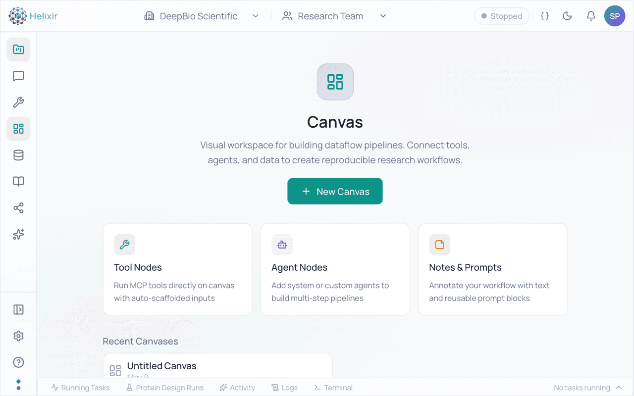 Helixir Canvas visual workflow builder
